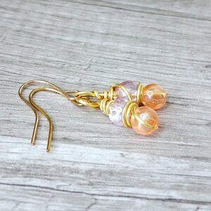 2/$10 Lavender & peach beaded dangle earrings, women girls jewelry